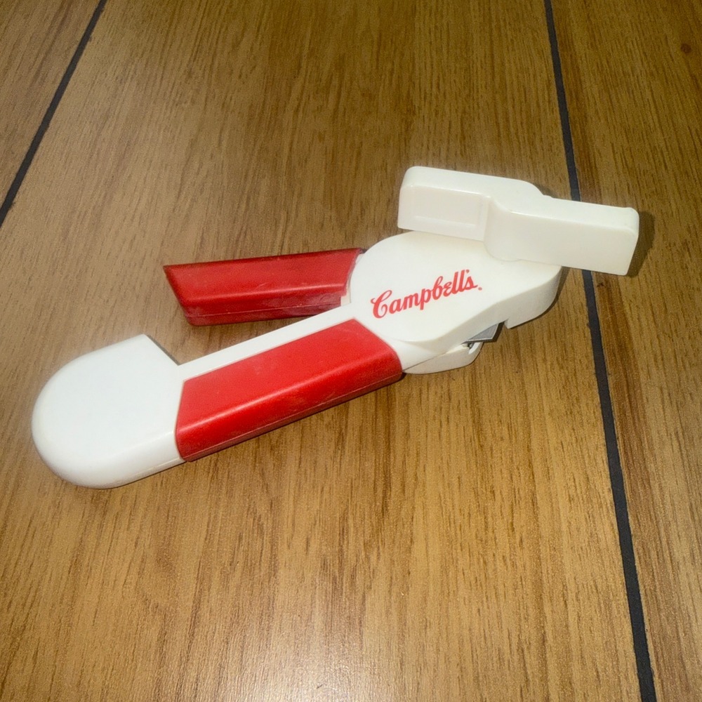 Vintage Campbells Soup Manual Can Opener Red White Advertising Kitchen Tool